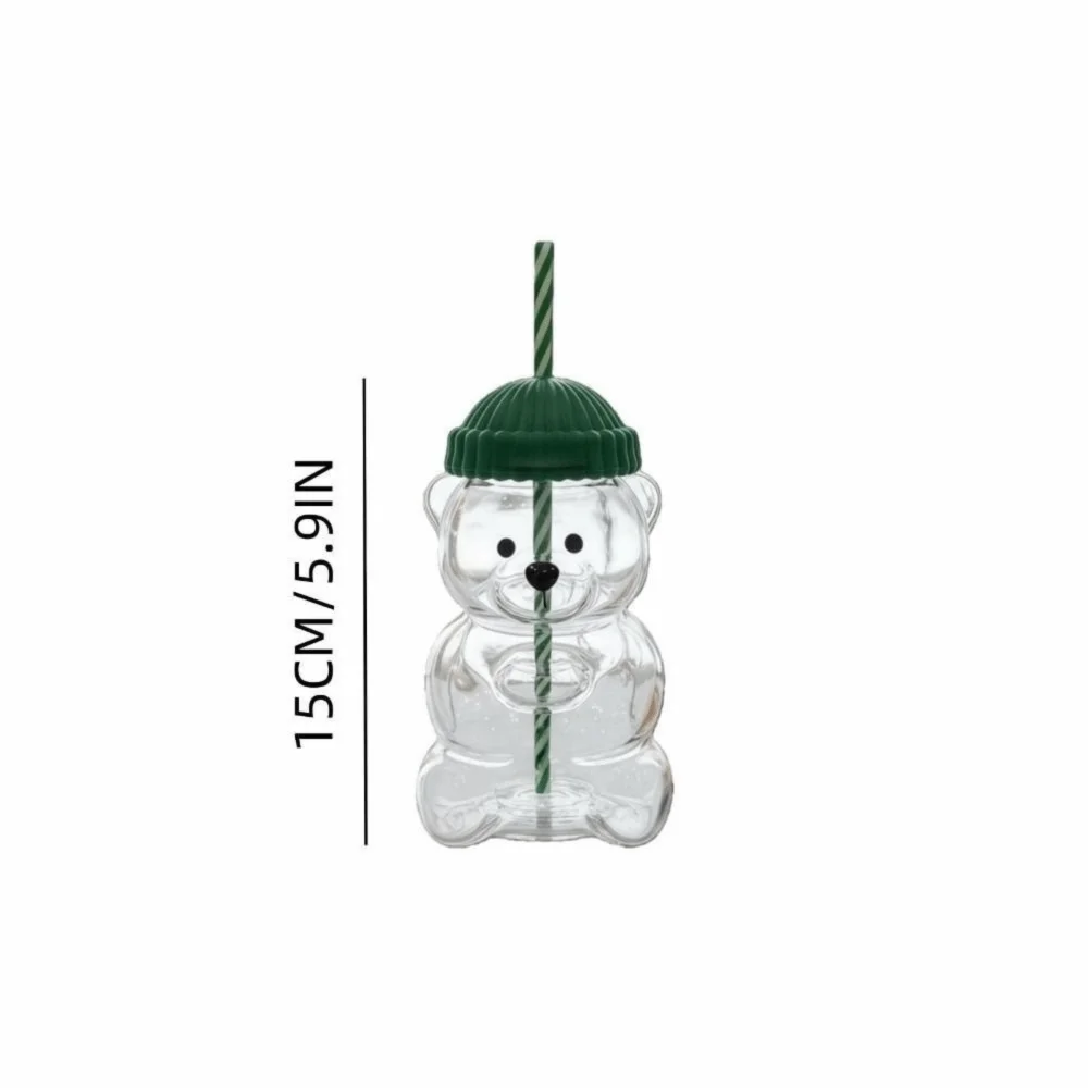 Cute Bear Straw Cup with Lid – 500ml Transparent Drink Cup Novelty Drinking Cup HIP