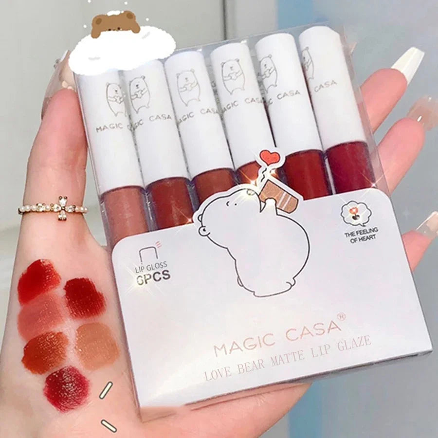 Magic Casa Love Bear Matte Lip Gloss Set – 6 Shades Matte Lip Gloss Set HIP
