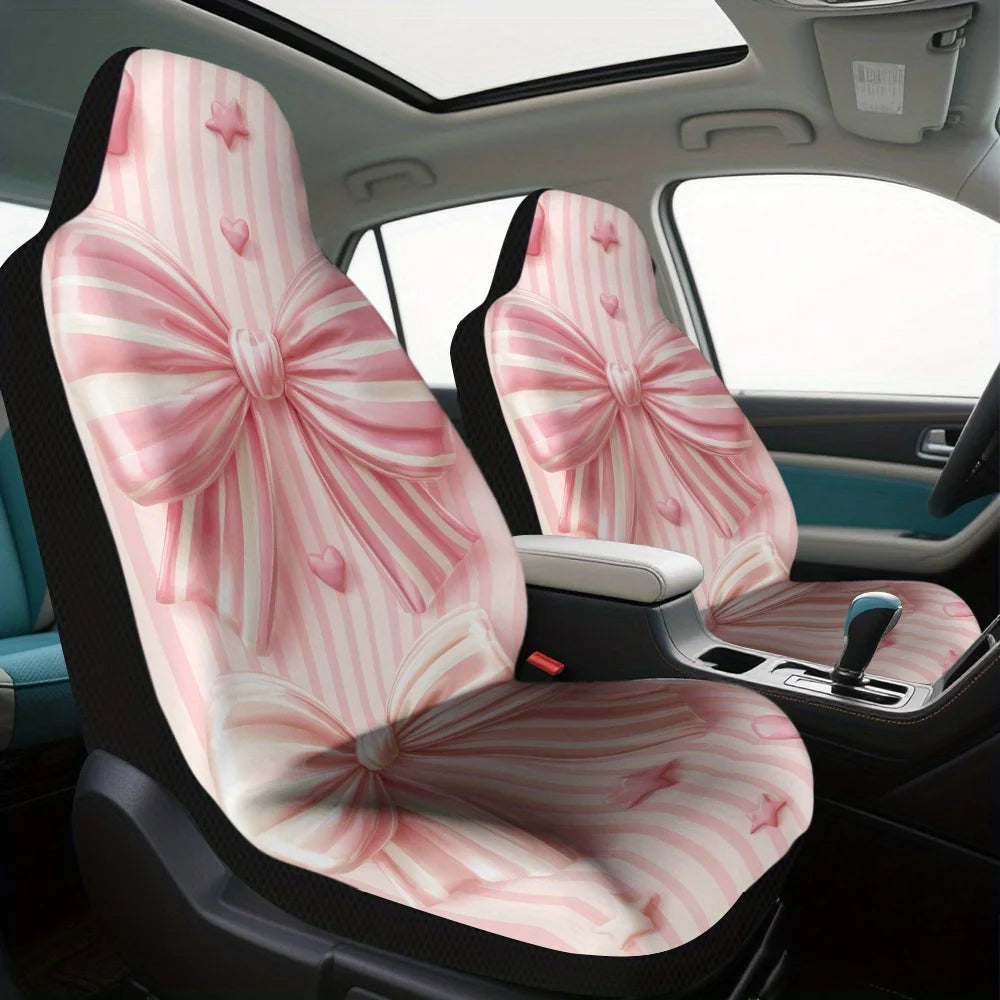 Pink Bow Heart Car Seat Covers – 2-Piece All-Season Set Car Seat Covers HIP