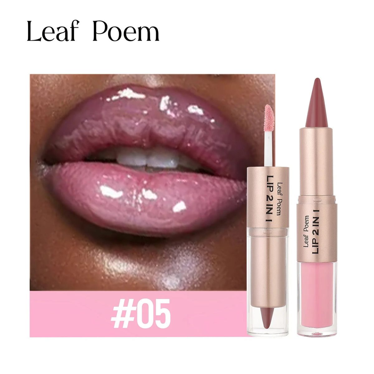 2IN1 Tapered Gradient Lipliner Pen Nude Brown Mirror Glass Lip Gloss Matte Lip Liner Waterproof Lip Contour Non Stick Makeup HIP 05