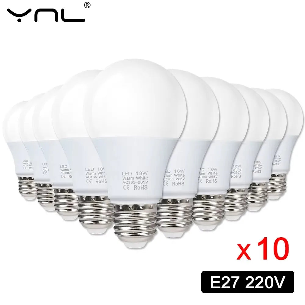 10-Pack E27 LED Bulbs 3W–18W AC 220V | Cool & Warm White LED Light Bulb Pack HIP