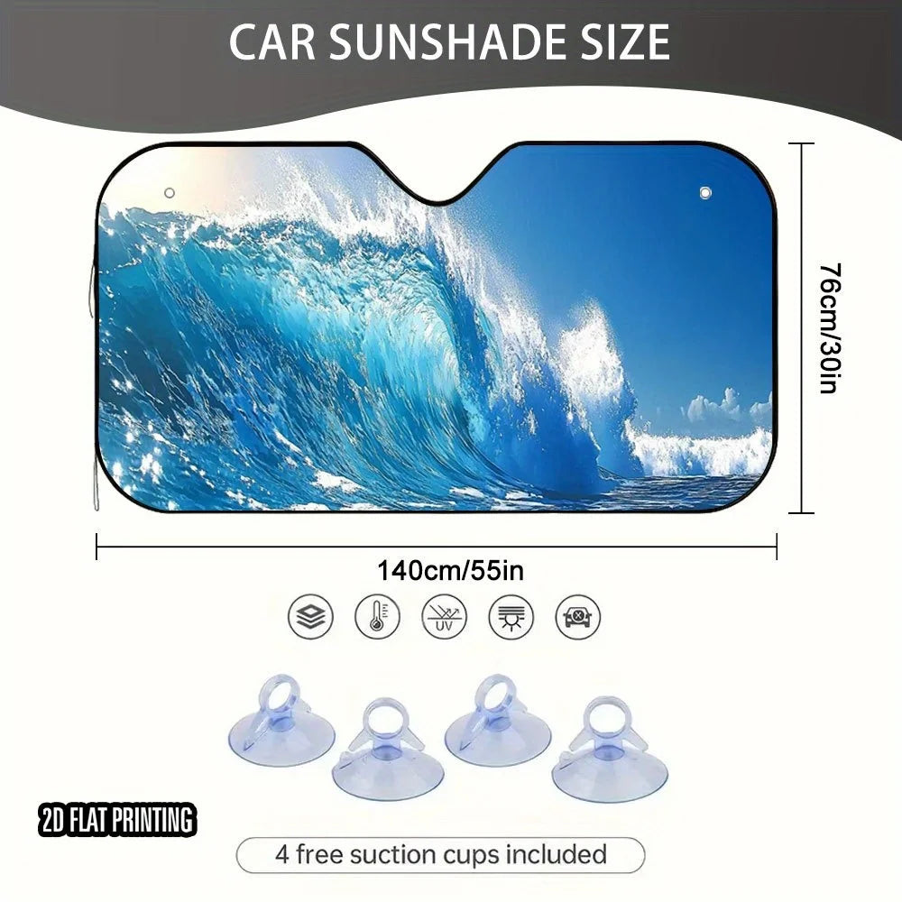 2D Giant Waves Car Sunshade – Foldable, Universal Fit Car Sunshade HIP