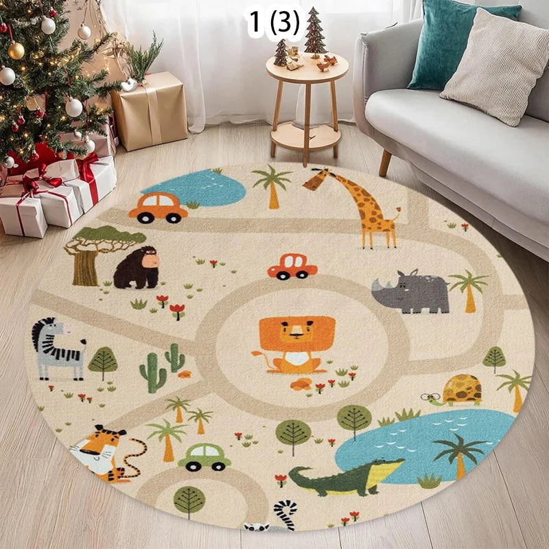 Round Kids Play Rug – Animal & City Road Educational Mat Kids Play Rug HIP 4 80X80CM