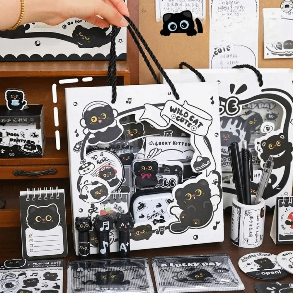 Kawaii Black Cat Stationery Gift Set – Student School Supplies Student Stationery Set HIP