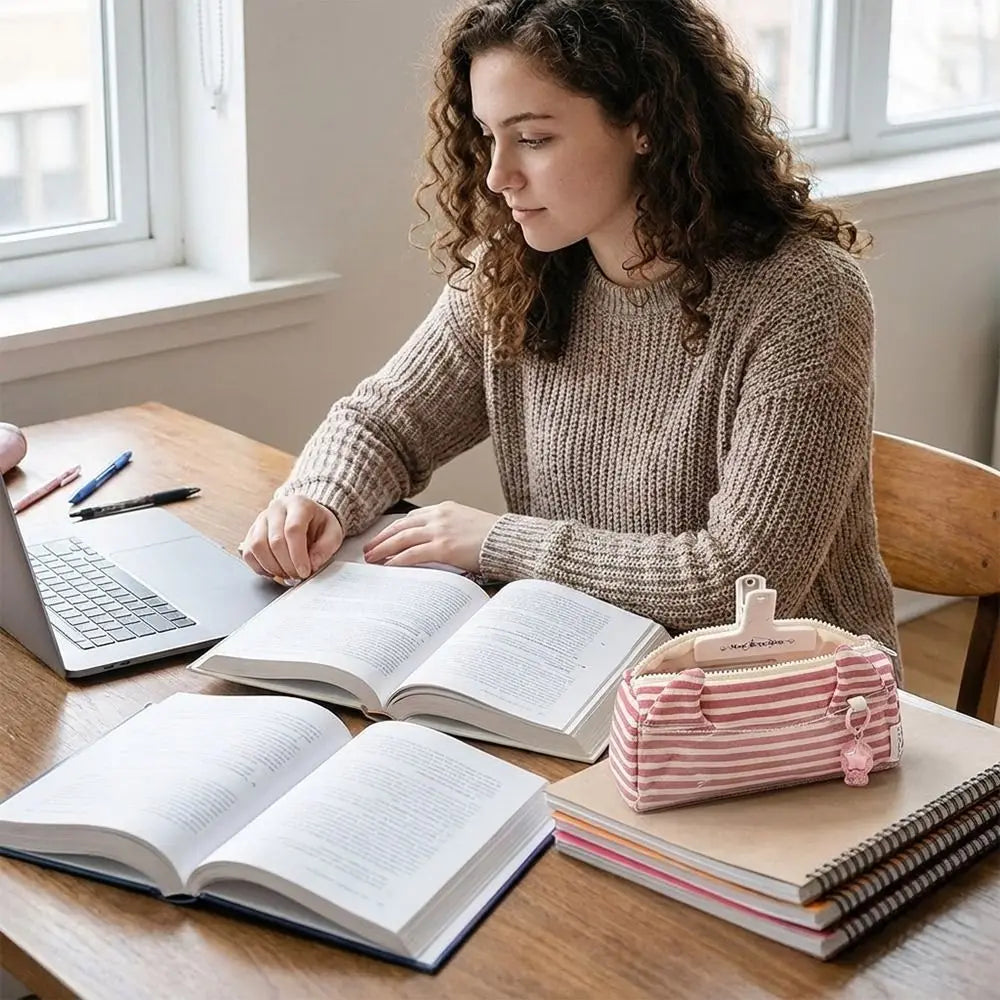 Pink Cat Ear Pencil Case – Large Capacity Canvas Pen Bag Canvas Pencil Case HIP