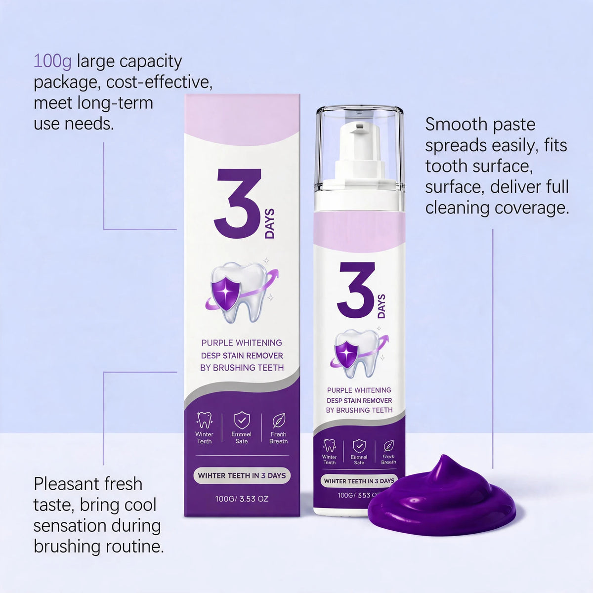 Purple Toothpaste – Brightening, Stain Removal & Fresh Breath Brightening Toothpaste HIP