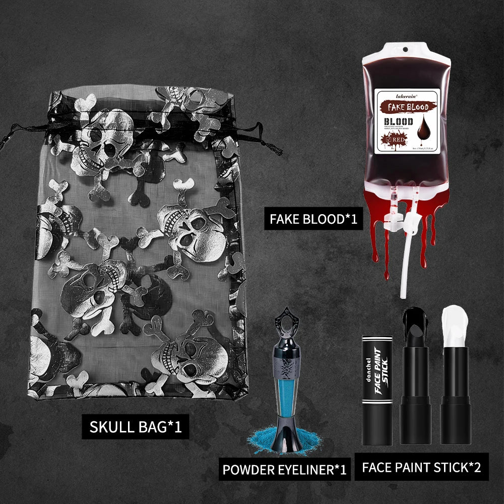 5pcs Halloween Cosplay Makeup Set Fake Blood Eyeliner Eye Shadow Pencil Black White Lipstick Long Lasting Face Cosmetic HIP