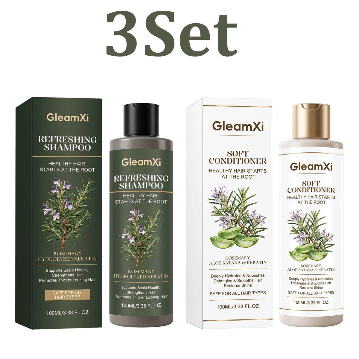 Rosemary Shampoo & Conditioner Set – Keratin & Hydrating Shampoo Conditioner Set HIP 3 Set