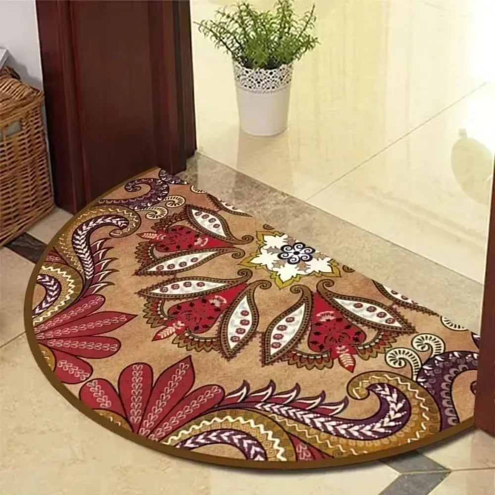 Mandala Half Round Rug – Bohemian Non-Slip Entryway Door Mat Half Round Rug HIP 1 60x90cm-Felt