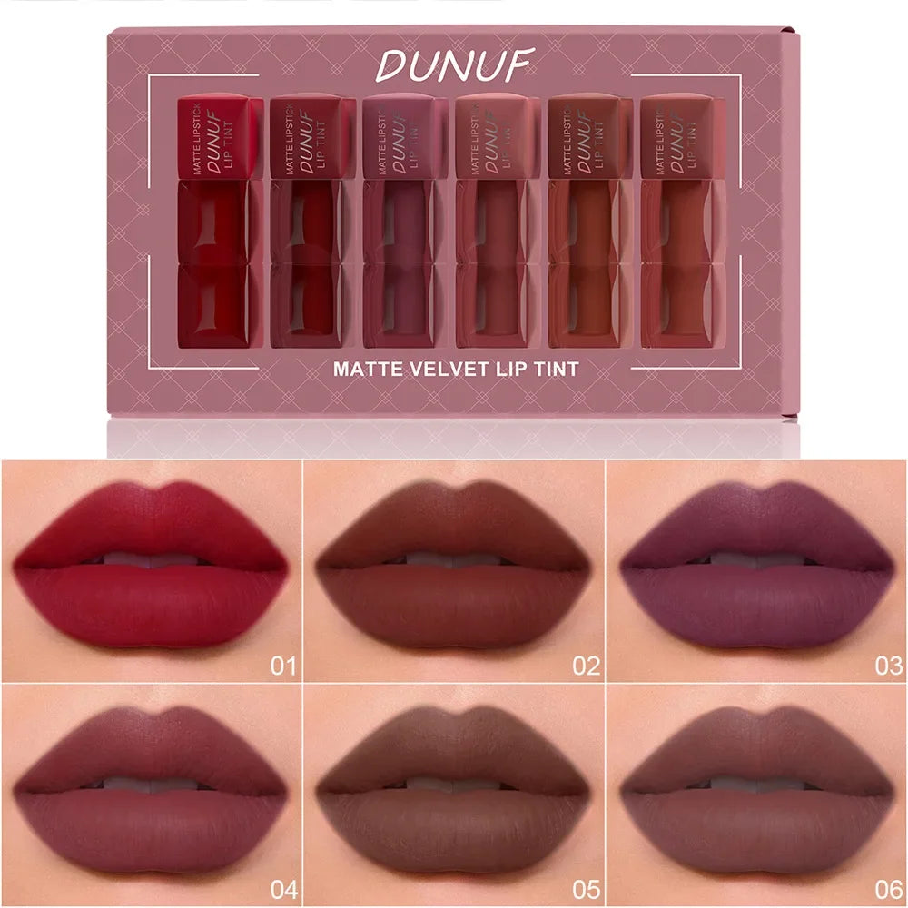 DUNUF 6-Piece Velvet Matte Lipstick Set – Waterproof Lip Tint Matte Lipstick Set HIP