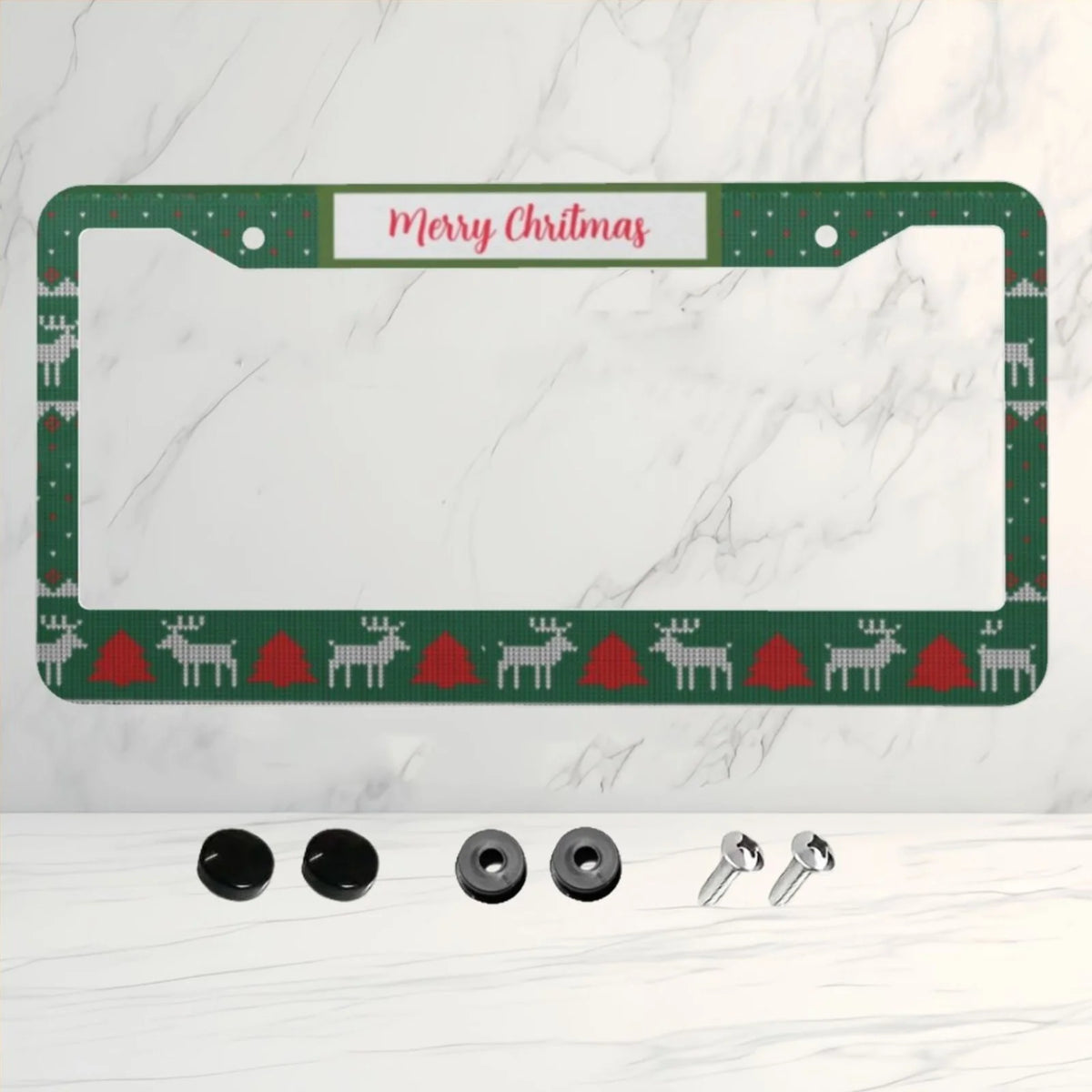 Aluminum Christmas Knit Pattern License Plate Frame Gift License Plate Frame HIP Deep Green