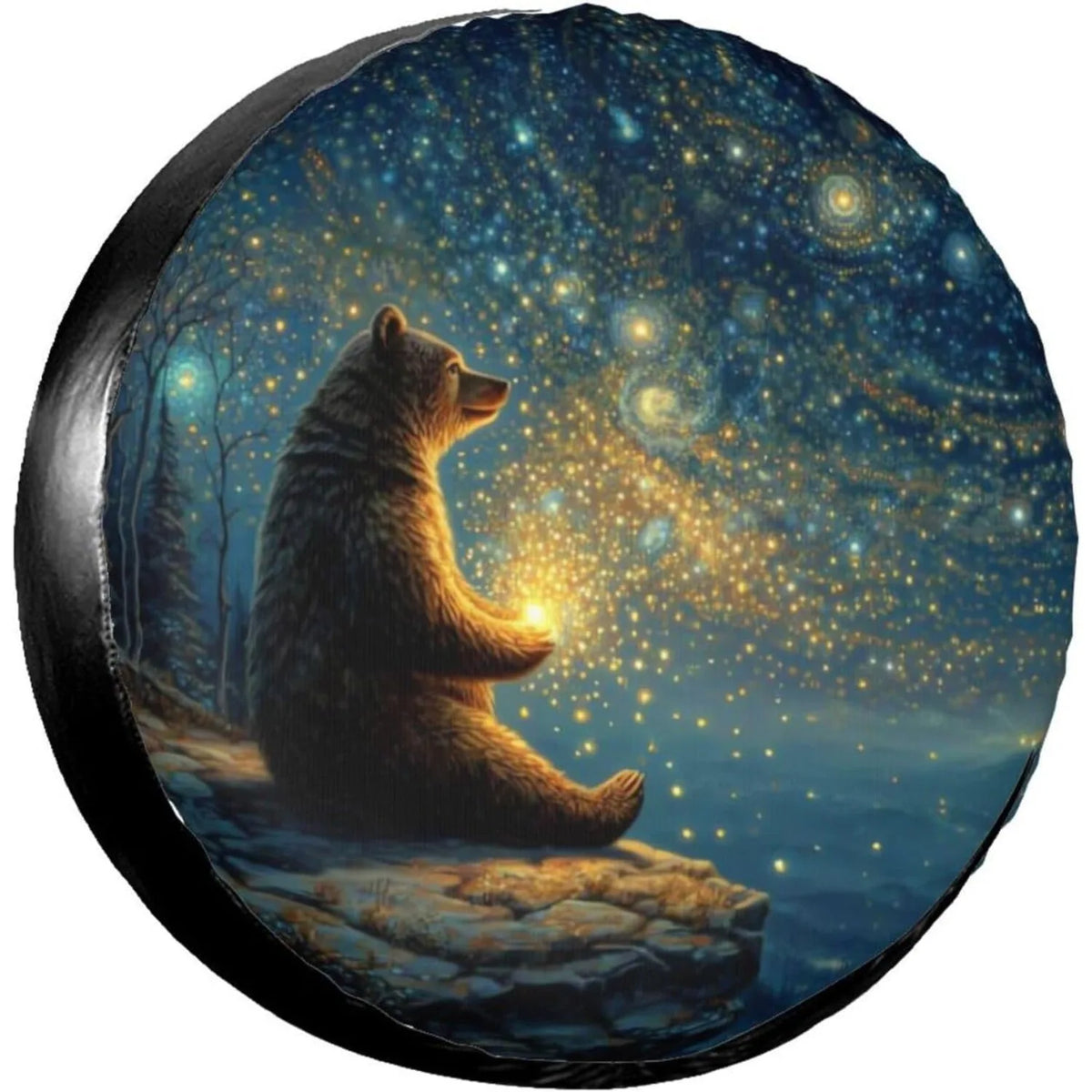 Bear & Fireflies Spare Tire Cover – Universal Fit RV SUV Truck Spare Tire Cover HIP 1 17in