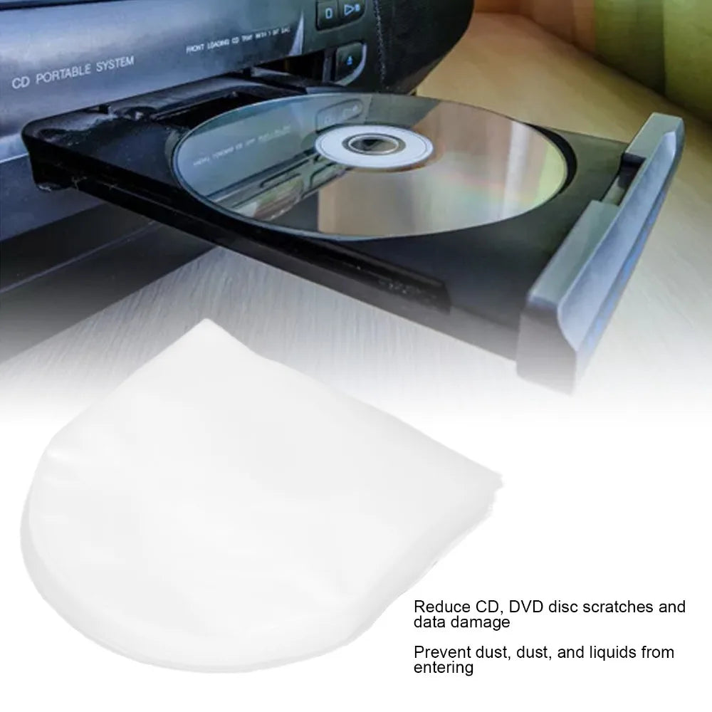 100-Pack Transparent CD DVD Inner Sleeves – Anti-Static PE Bags Disc Storage Sleeves HIP