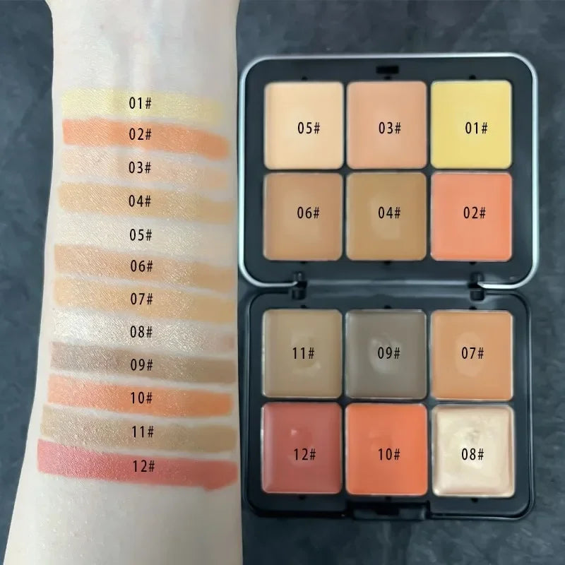 12-Color Iron Box Blusher Plate Multi-Color Cream Blush Plate Concealer Plate Contour and Highlighter Palette Makeup Blush Face HIP 12-6-2