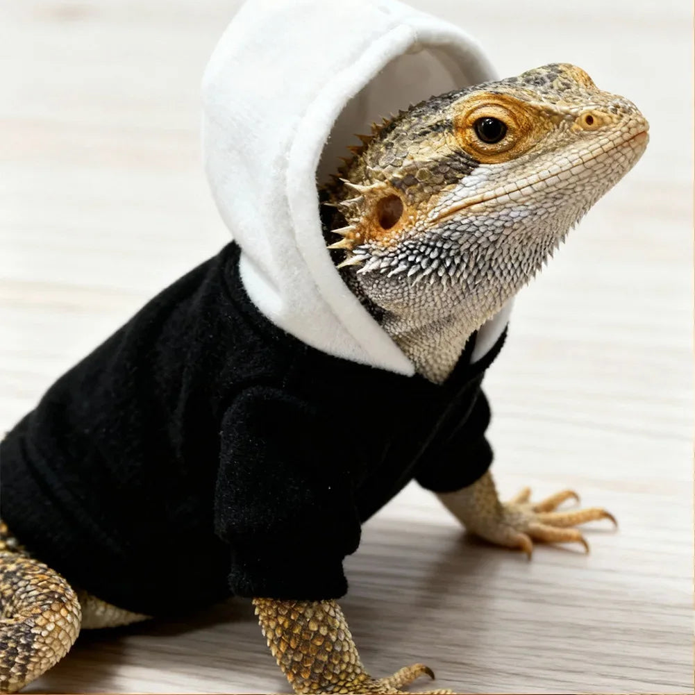 Warm Pet Sweater Hoodie Coat Apparel For Bearded Dragons Lizards Reptiles Chameleons Geckos Hamster Small Animals Photo Prop HIP Black And White