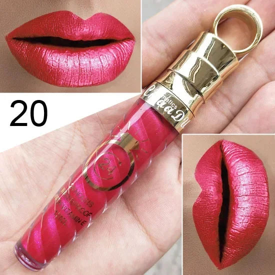 20 Colors Lipstick Waterproof Long Lasting Matte+Shimmer Mental Beauty Lip Gloss Nude Glitter Lip Gloss Beauty Sexy Lip Tint HIP 20