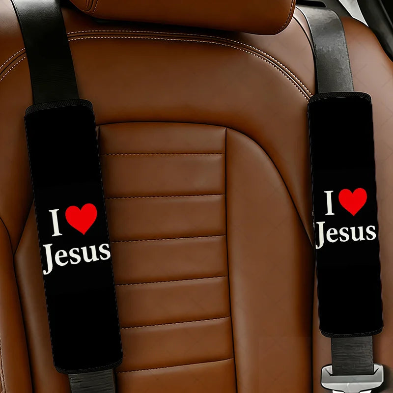 2-Pack Christian Heart Jesus Car Seat Belt Covers | Soft Pad Seat Belt Cover HIP black