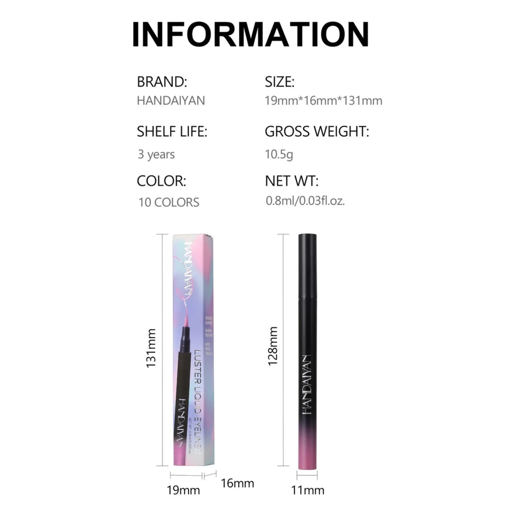 Handaiyan Glitter Metallic Liquid Eyeliner – Waterproof, 10 Colors Liquid Eyeliner HIP
