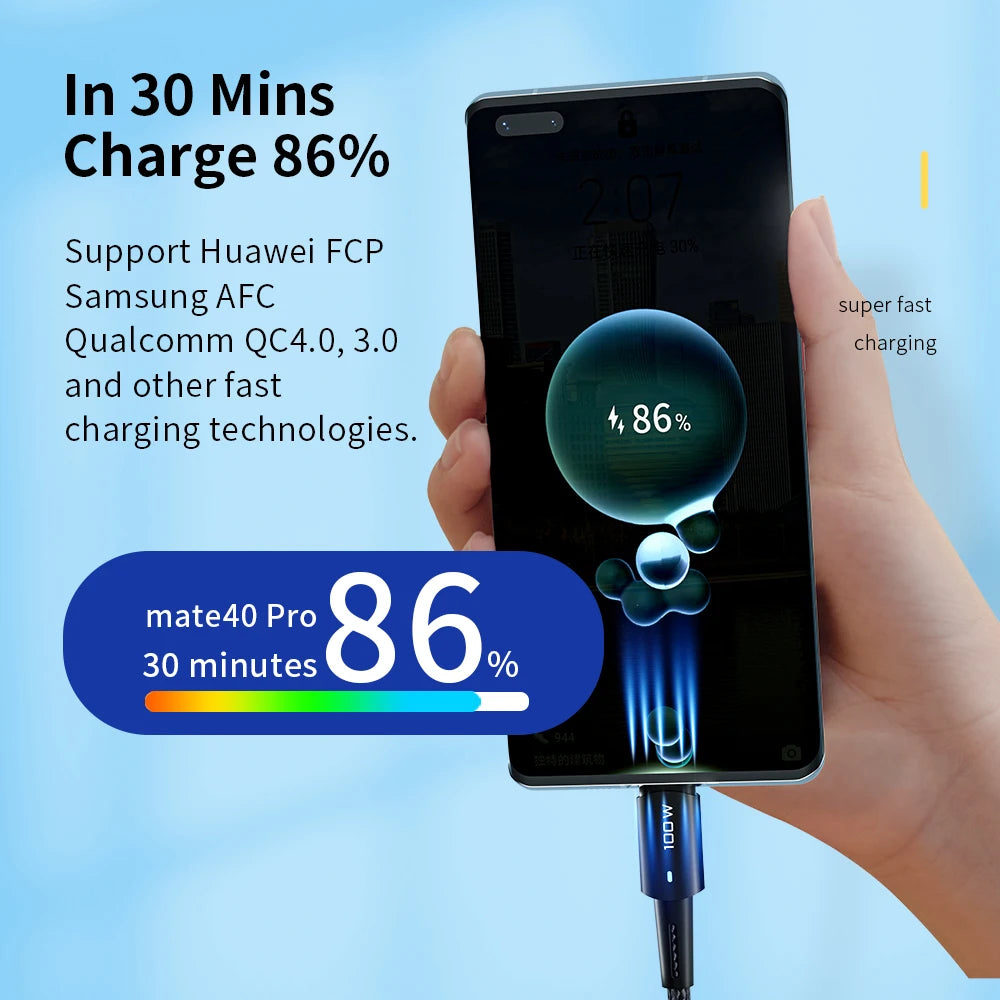 Essager PD 100W USB-C to USB-C Fast Charging Cable with LED USB-C Charging Cable HIP