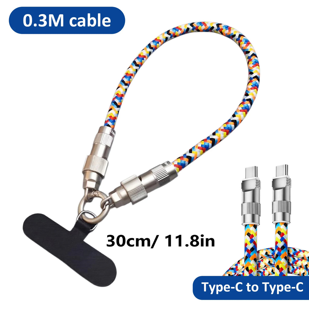 2-in-1 PD Fast Charger Cable & Smartphone Wrist Strap Lanyard USB-C Charging Cable HIP 0.3M