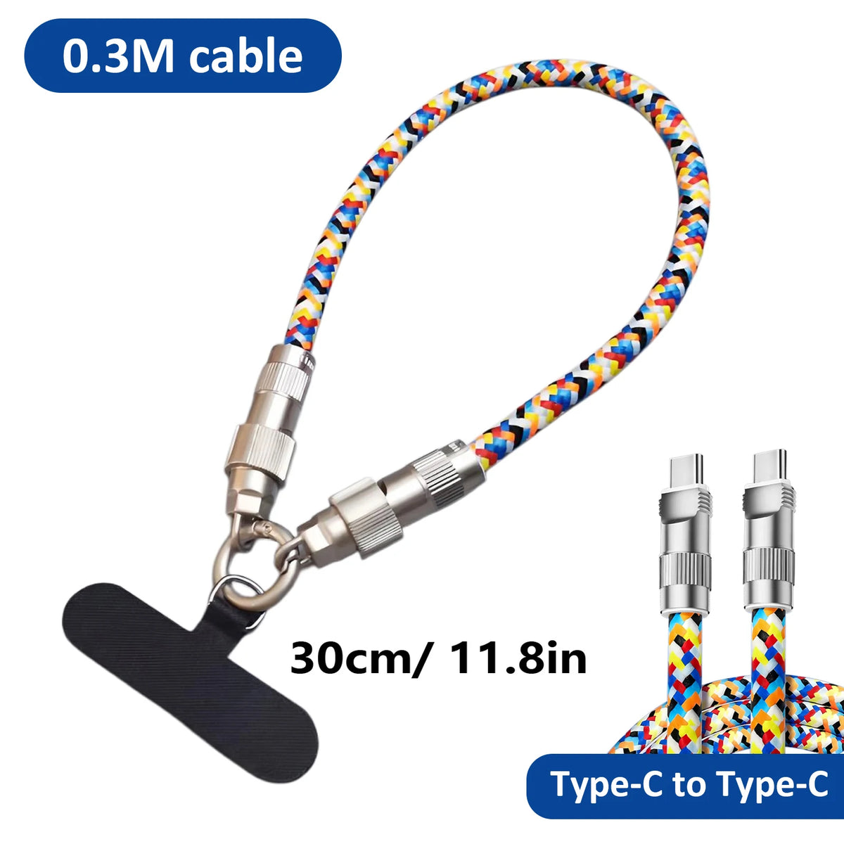 2-in-1 PD Fast Charger Cable & Smartphone Wrist Strap Lanyard USB-C Charging Cable HIP 0.3M
