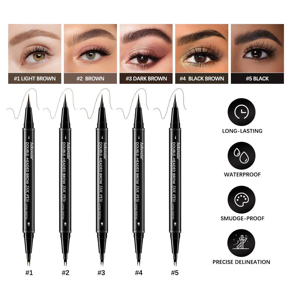 2&1 Pronged Eyebrow Pencil Waterproof Double-Headed Long Lasting Smudge Proof 2 End Design for Natural Brows Easy Application HIP