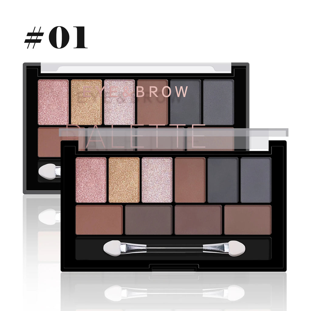 10-Color Eyeshadow Palette – Shimmer, Matte & Earth Tones Eyeshadow Palette HIP 01
