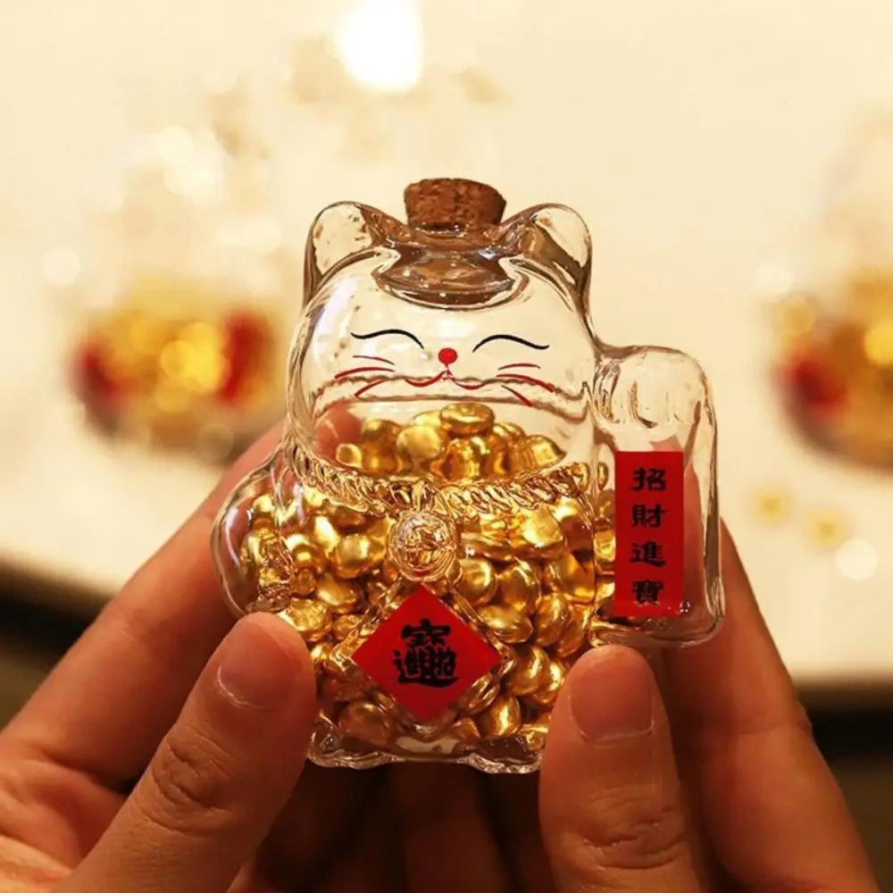 Lucky Cat Glass Piggy Bank – Cute Coin Jar & Home Décor Decorative Coin Bank HIP