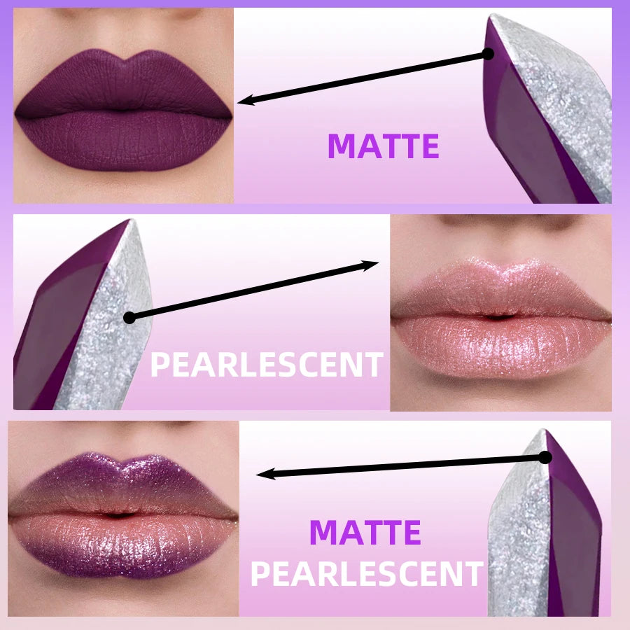 1PC Purple Glitter Two-tone Lipstick Red Rose Moisturizing Lipsticks Cosmetics Easy to Use Lip Tint Makeup Lip Beauty Long Lasti HIP