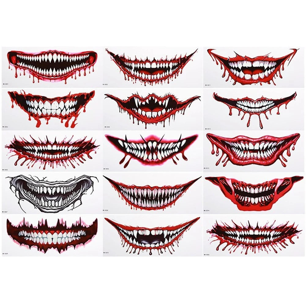 Big Mouth Tattoo Stickers 3D Creepy Lip & Body Decals for Party Makeup Horror DIY Fake Wounds & Scars For Halloween Party Tool HIP