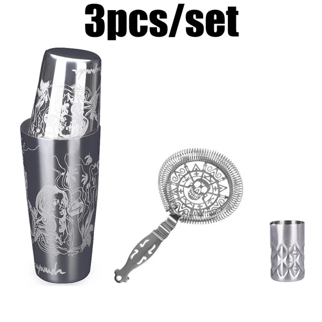 Stainless Steel Cocktail Shaker Bar Set – 3pc & 8pc Cocktail Shaker Set HIP 1 set