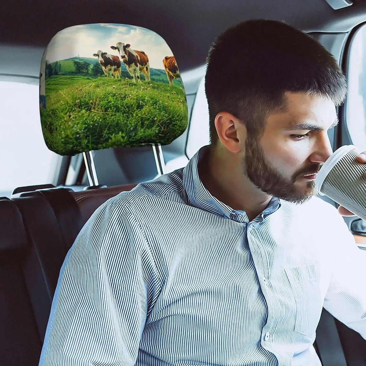 2-Pack Cow Print Car Headrest Covers – Universal Fit Car Headrest Covers HIP