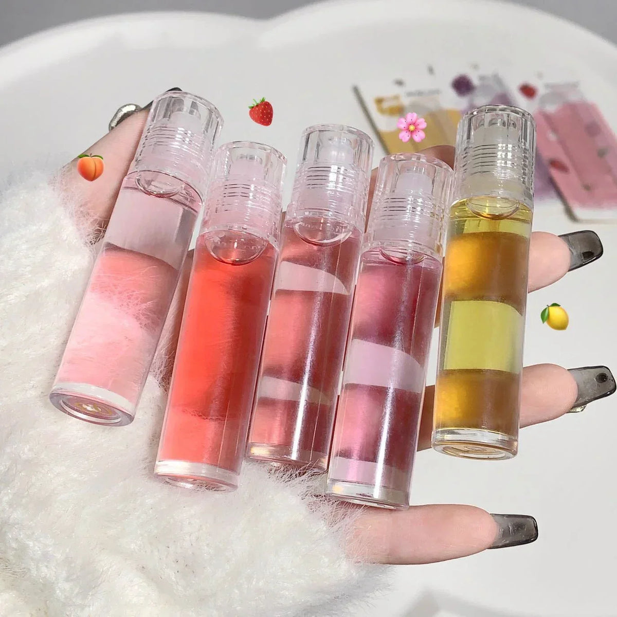 Fruit Rolling Lip Oil Moisturizing Colorless Pearl Liquid Lip Balm Transparent Lips Make Up Primer Hydrating Lip Gloss Cosmetics HIP