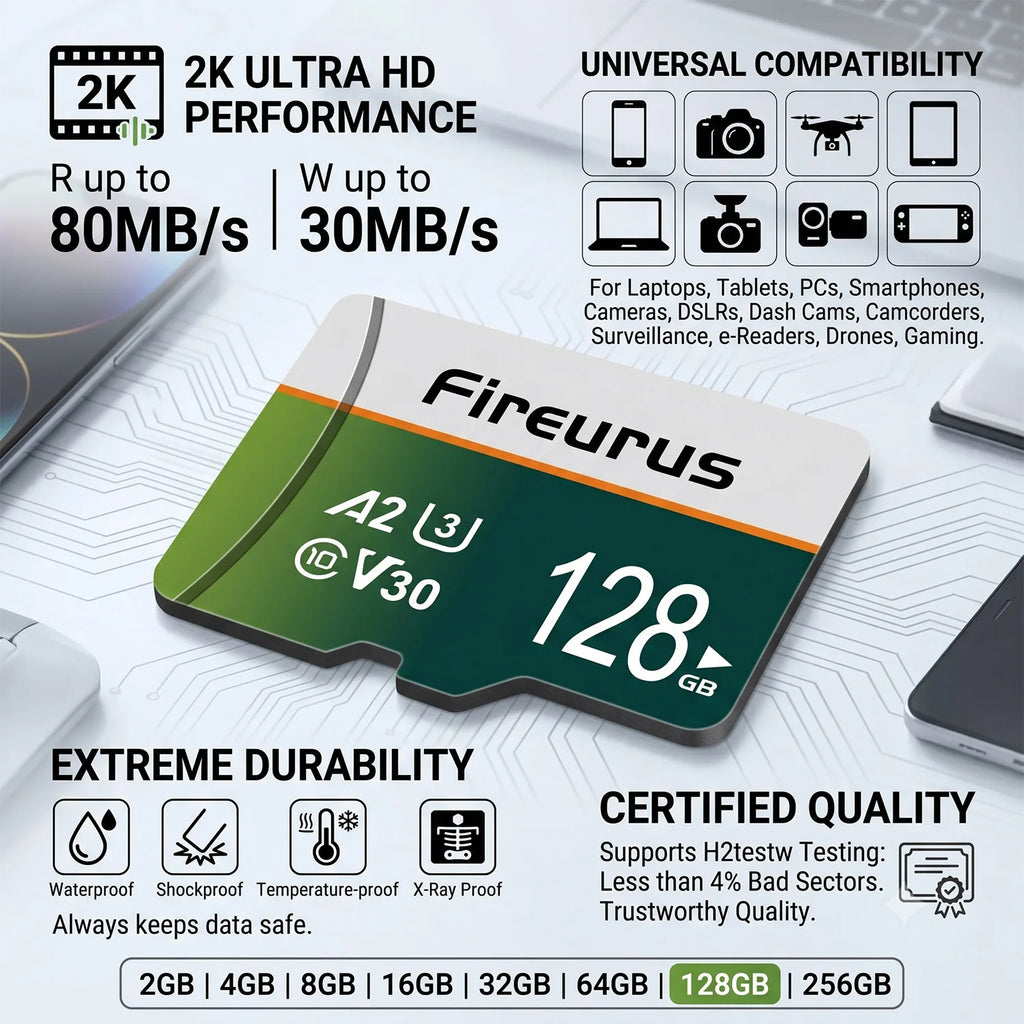 OSMR Micro SD Card 32GB 64GB 128GB – Class 10 U3 V30 A2 Micro SD Memory Card HIP
