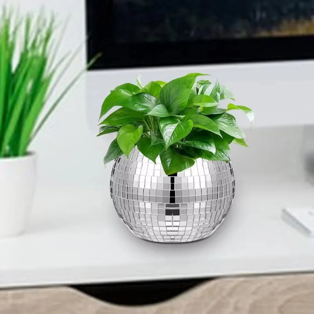 Disco Ball Flower Pot – Silver Mirror Planter Vase for Home Decorative Planter Vase HIP