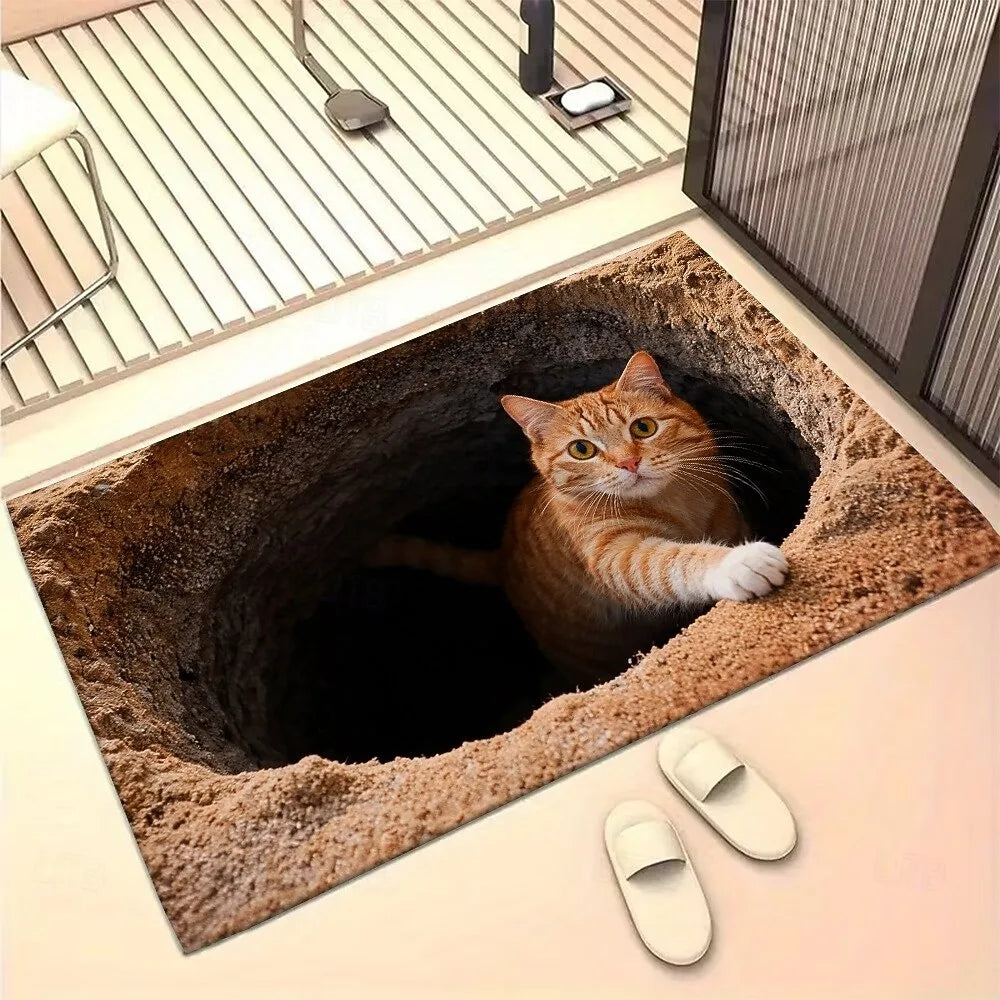 Ginger Cat 3D Optical Illusion Doormat – Anti-Slip Entry Rug Novelty Doormat HIP 1 50x80cm-Felt