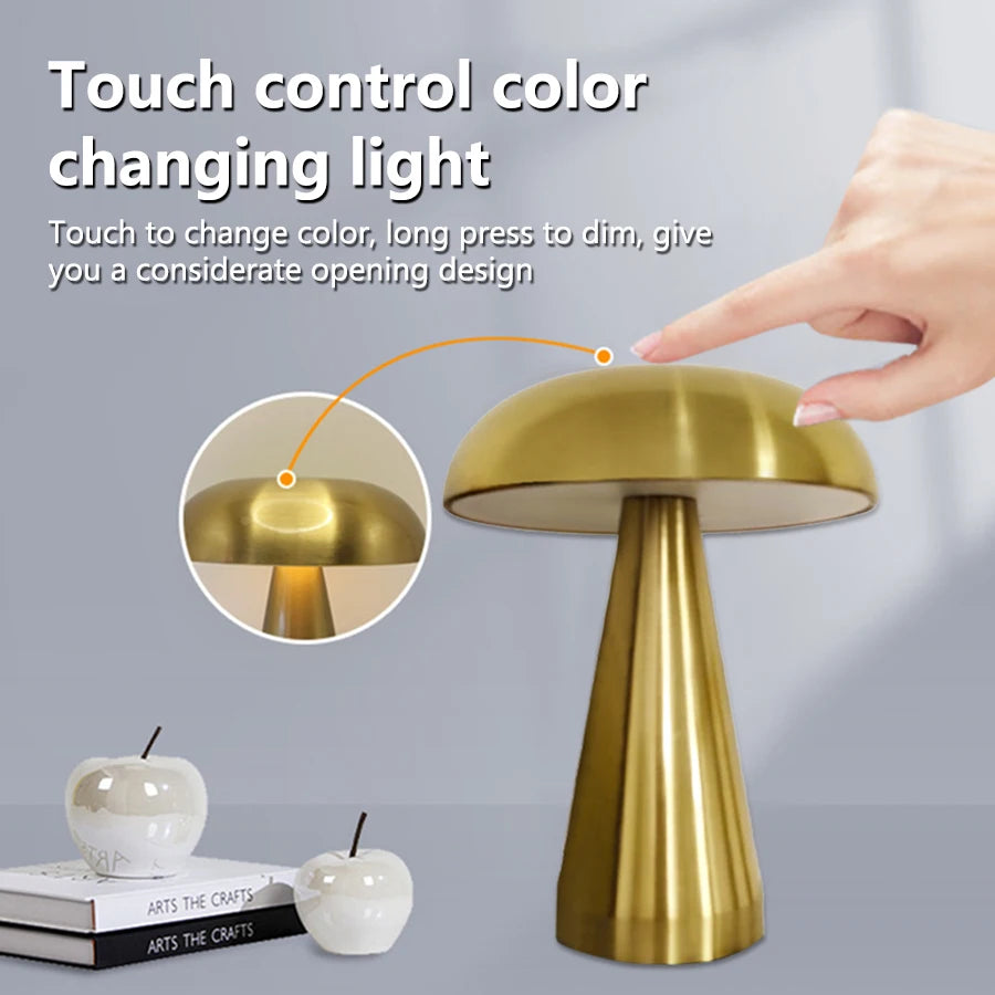Retro Mushroom Table Lamp Touch Sensor LED Night Light Rechargeable Reading Lamp For Coffee Bar Restaurant Office Bedroom Decor HIP