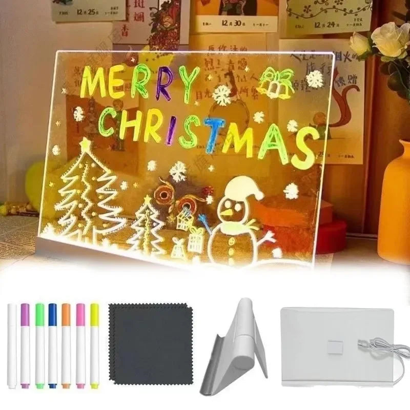 Light-Up LED Acrylic Message Board with 7 Color Pens LED Message Board HIP