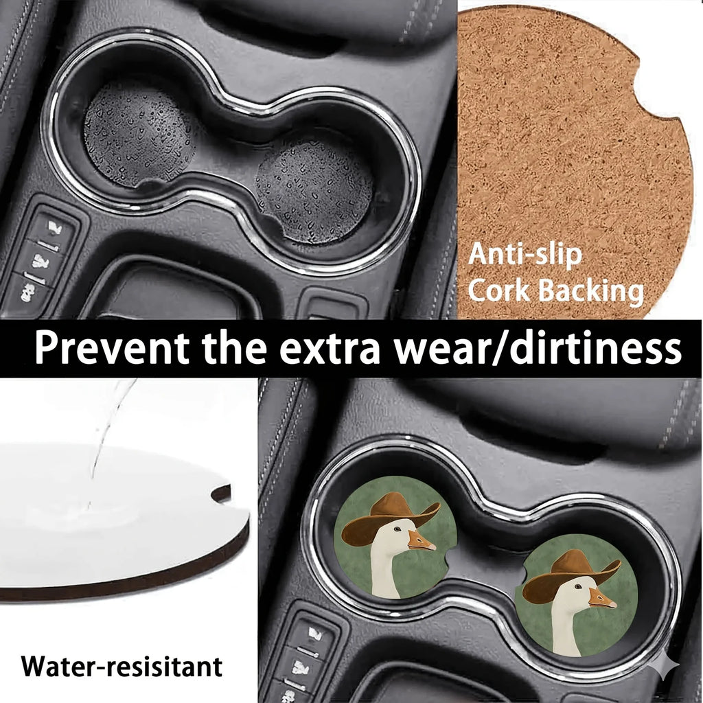 Cowboy Goose Car Cup Holder Mats – Set of 2 Non-Slip Coasters Car Cup Holder Mats HIP