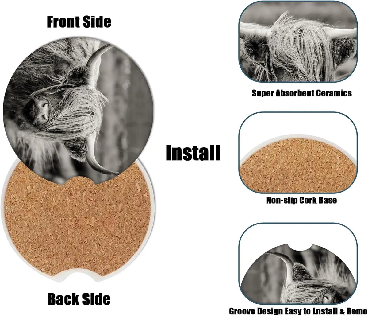 Highland Cow Absorbent Ceramic Car Cup Holder Coaster Car Cup Coaster HIP