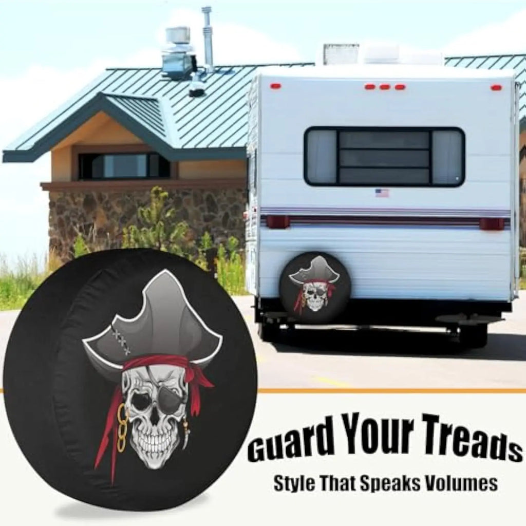 Pirate Skull Spare Tire Cover – Polyester RV SUV Trailer Spare Tire Cover HIP