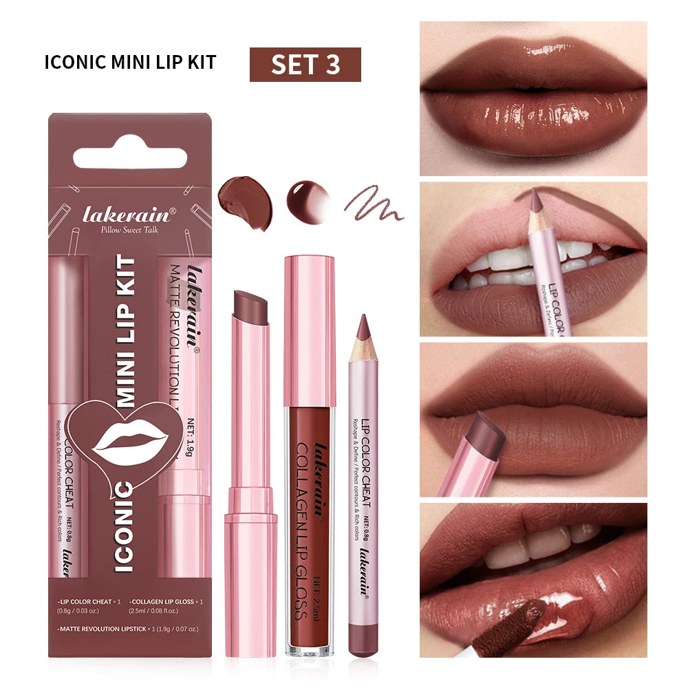 5 Color Lip Liner + LIPSTICK Set and Lip Stain Easy Coloring Matte Lip Kit Lipstick Long Lasting Red Lipstick Lip Makeup Set HIP set3