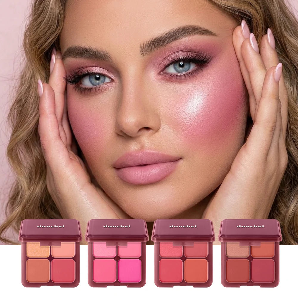 4 Shades Blush Palette Matte Shimmer Dual Texture Rich Pigment Long Lasting Soft Blur Compact Blush Daily Cheek Face Makeup HIP