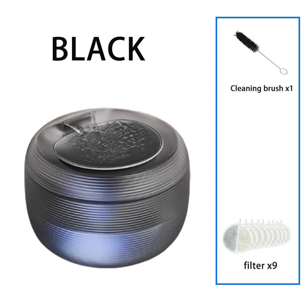 Smart Ultra Quiet Waterfall ﻿ 2.5L Cat Water Dispenser with Smart Pump Pet Water Fountain for Cats and Dogs Built-in LED Light HIP Black-9 filter 2.5L
