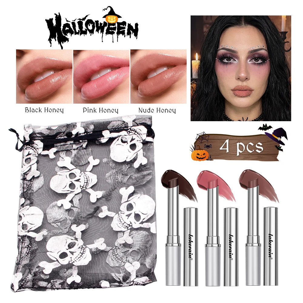 Halloween Makeup Honey Lipstick Tinted Lip Balm Lip Stain Moisturizing Nourishing For All Skin Tones Women Lip Cosmetic Black HIP set123