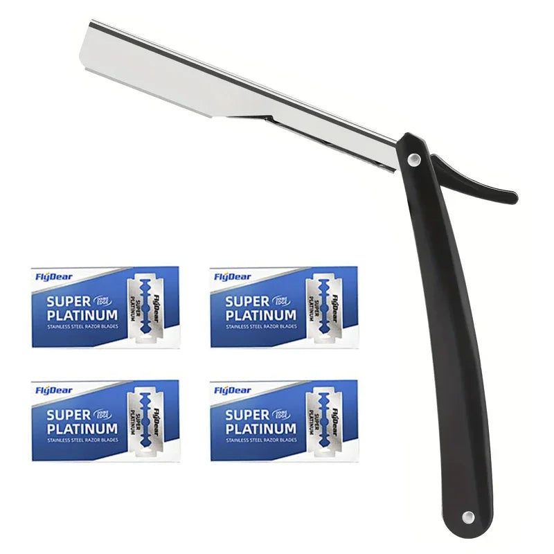 Men's Folding Straight Razor – Stainless Steel Barber Shaver Folding Straight Razor HIP C633-Black 40 blade