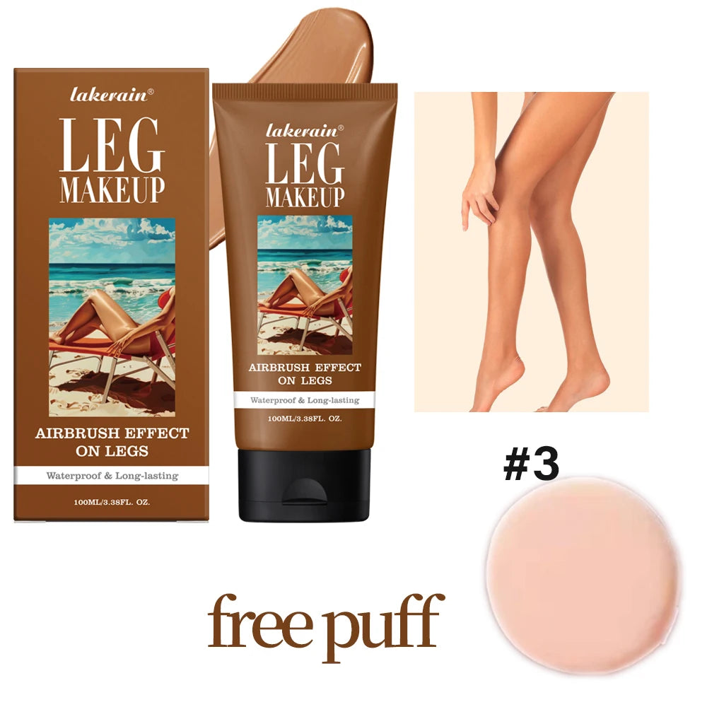 Waterproof Body Foundation With Free Powder Puff Bronze Leg Makeup Long Lasting Tanning Cream 100ml 3 Colors HIP Bronze and puff
