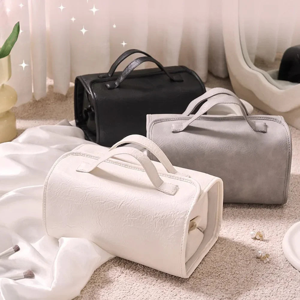 PU Leather Travel Cosmetic Bag Large Capacity Foldable Design Makeup Organizer Bag Waterproof Material Portable Makeup Case HIP