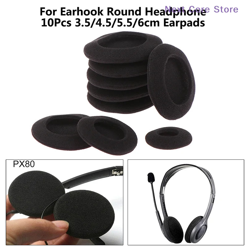 10-Pack Round Foam Ear Pads for Earhook Headphones – 4 Sizes Headphone Ear Pads HIP