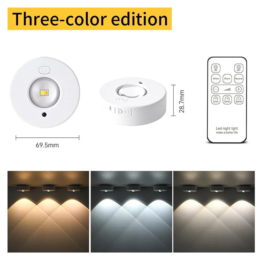 Rechargeable RGB White LED Night Light With Remote Control Dimmable Lamp LED Spotlight Cabinet Light For Kitchen Bedroom Closet HIP White 1PC